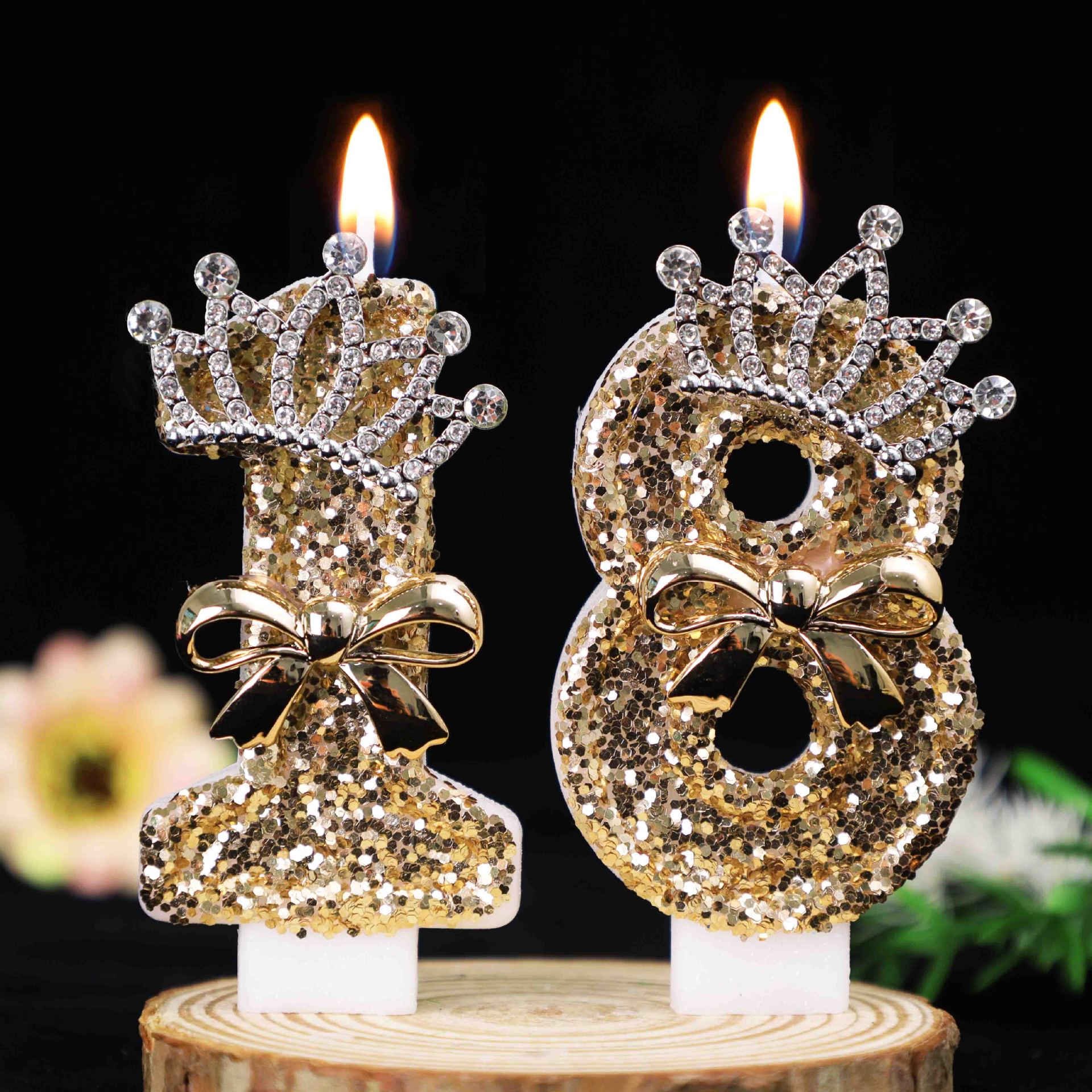 Paraffin Candle Wax - 0-9 Gold Glitter Crown Number Birthday